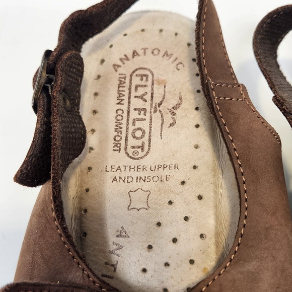 Fly Flot Brown Leather Multi Strap Comfort Sandals Size 39 US 8 Slingback Wedge - Picture 3 of 9